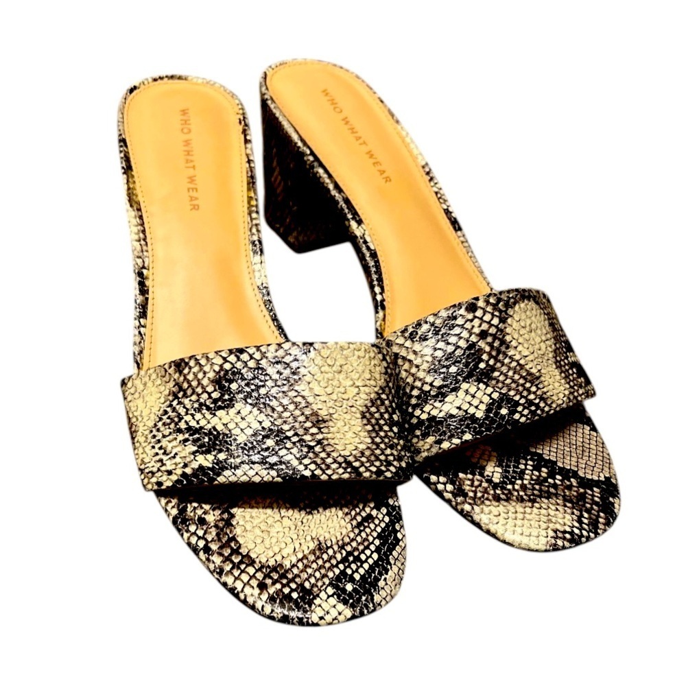 Who What Wear Cream and Brown Snake skin  Mules with Block Heel - Picture 3 of 5